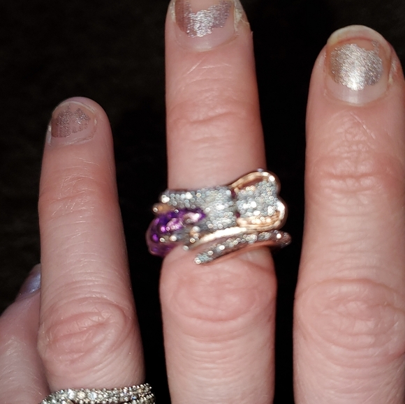 Rose gold colored, amethyst dragon ring. - Picture 3 of 4